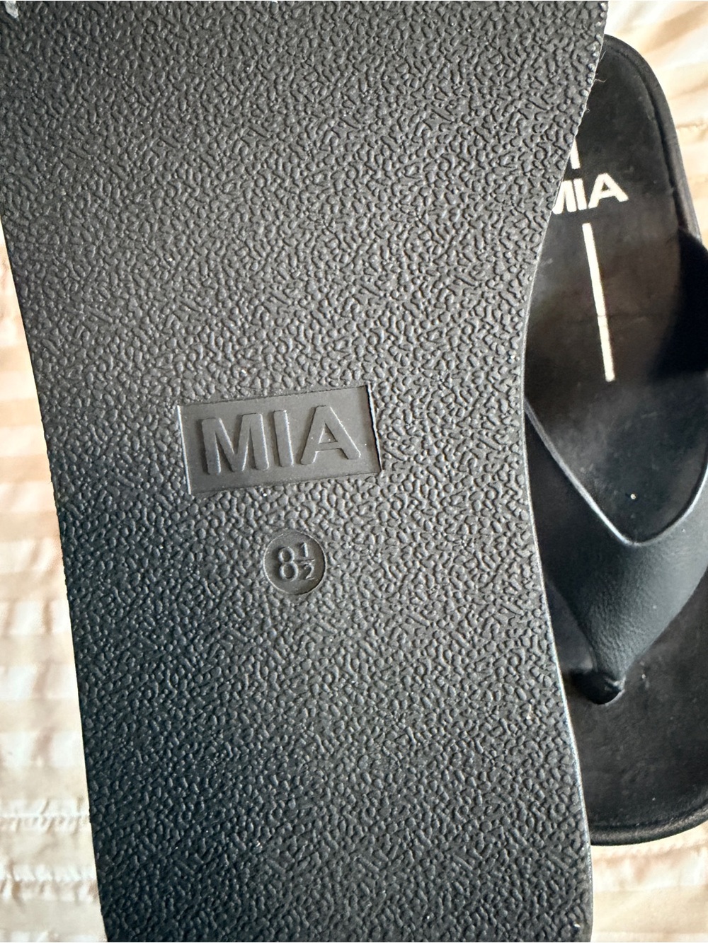 MIA Black Textured Flip Flops with Logo Insole - Picture 3 of 3